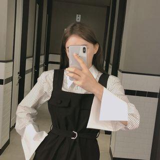 Puff-sleeve Wide-cuff Striped Shirt