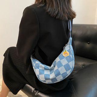 Checkered Denim Crossbody Bag