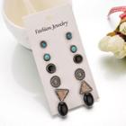 6 Pair Set: Turquoise / Alloy Earring (assorted Designs) 1 Pair - Silver - One Size