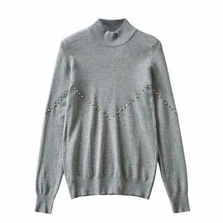 Mock-neck Knit Sweater Gray - S