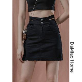 Cutout-waistline Denim Mini Skirt