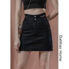 Cutout-waistline Denim Mini Skirt
