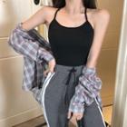 Plaid Shirt / Spaghetti Strap Top / Cropped Pants
