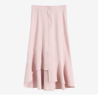Asymmetric Ruffle Single-breasted Midi Skirt