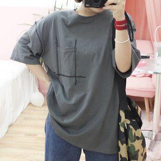 3/4 Sleeve Stitch Detail Pocketed T-shirt