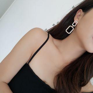 Faux Pearl Rhinestone Square Dangle Earring
