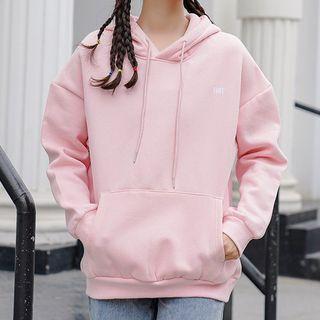 Long-sleeve Hooded Loose-fit Top Pink - One Size