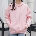 Long-sleeve Hooded Loose-fit Top Pink - One Size