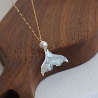Mermaid Tail Shell Faux Pearl Pendant Necklace Gold & White - One Size