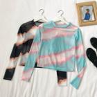 Tie-dyed Long-sleeve Mesh Crop Top