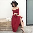 Off Shoulder 3/4-sleeve Midi A-line Dress