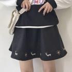 Deer Embroidered Mini A-line Skirt