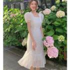 Puff-sleeve Sheath Lace Dress
