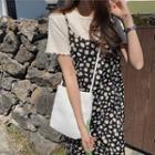 Short-sleeve Lettuce Edge T-shirt / Spaghetti Strap Floral Midi A-line Dress