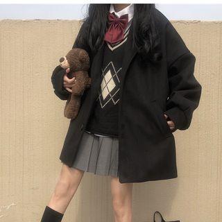 Single Breasted Coat / Knit Vest / Shirt / Pleated Skirt