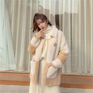 Buckled Two-tone Faux-fur Jacket Beige - One Size
