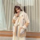 Buckled Two-tone Faux-fur Jacket Beige - One Size