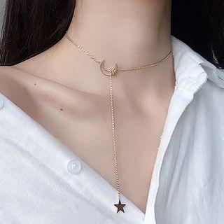 Alloy Moon & Star Y Necklace As Shown In Figure - One Size