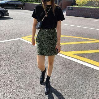 Flap-pocket Leopard Miniskirt