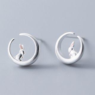 925 Sterling Silver Rabbit & Moon Earring