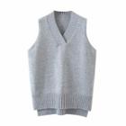 V-neck Knit Vest 7557 - Gray - One Size