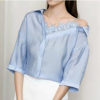 Elbow-sleeve Cold Shoulder Shirt