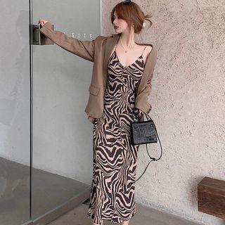 Set: Plain Blazer + Strappy Zebra Sheath Dress