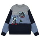 Embroidered Color Block Sweater Gray - One Size