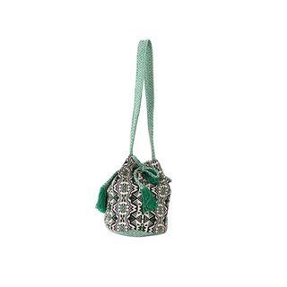 Tassel-drawstring Patterned Bucket Bag