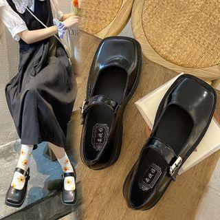 Square-toe Platform Wedge Heel Mary Jane Shoes