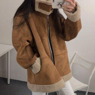 Fleece-trim Faux-suede Jacket