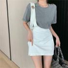 Short-sleeve Cutout-shoulder T-shirt / Single-strap Mini A-line Jumper Skirt