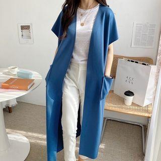 Cap-sleeve Open-front Longline Cardigan