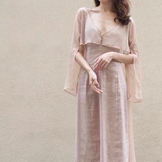 Light Jacket / Spaghetti Strap Midi A-line Dress / Set