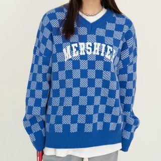 Lettering Check Sweater