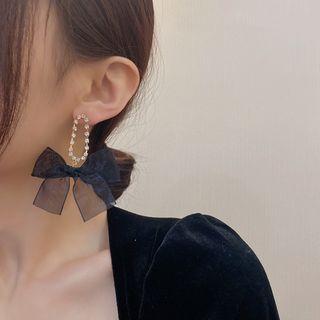 Rhinestone Loop Alloy Earring 1 Pair - Gold & Black - One Size