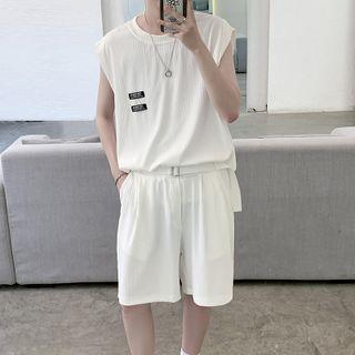 Applique Tank Top + High-waist Plain Shorts