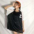 Lettering Loose-fit See-through Short-sleeve T-shirt + Camisole Top