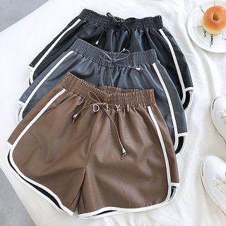Plain Lace-up Leather Shorts