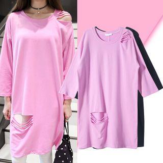 Ripped Long-sleeve T-shirt Dress