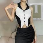 Halter Collared Two-tone Crop Top