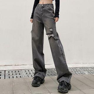 High Waist Ripped Bootcut Jeans