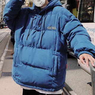 Lettering Embroidered Hooded Padded Top