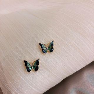Butterfly Alloy Earring 1 Pair - Gold & Green - One Size