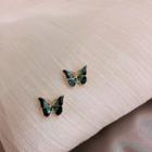 Butterfly Alloy Earring 1 Pair - Gold & Green - One Size