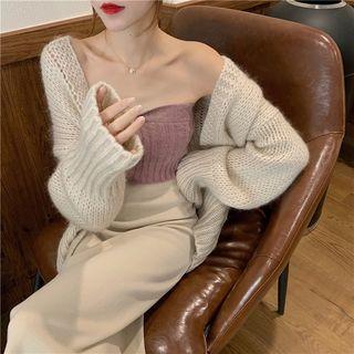 Strapless Knit Top / Open Front Cardigan