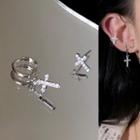 Cross Rhinestone Asymmetrical Earring 1 Pair - Cross Rhinestone Asymmetrical Earring - Silver - One Size