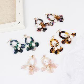 Faux Pearl Rhinestone Acrylic Fringed Earring