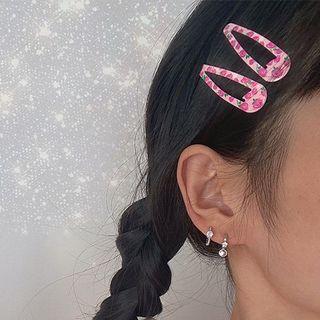 Set Of 4: Rose Print Hair Clip Set Of 4 - Rose - Light Pink - One Size