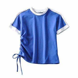 Contrast Trim Drawstring Cropped T-shirt